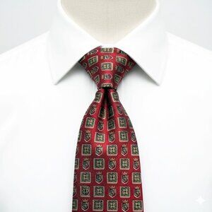 Tommy Hilfiger Silk Tie Vintage 90's Red Blue Preppy Crests